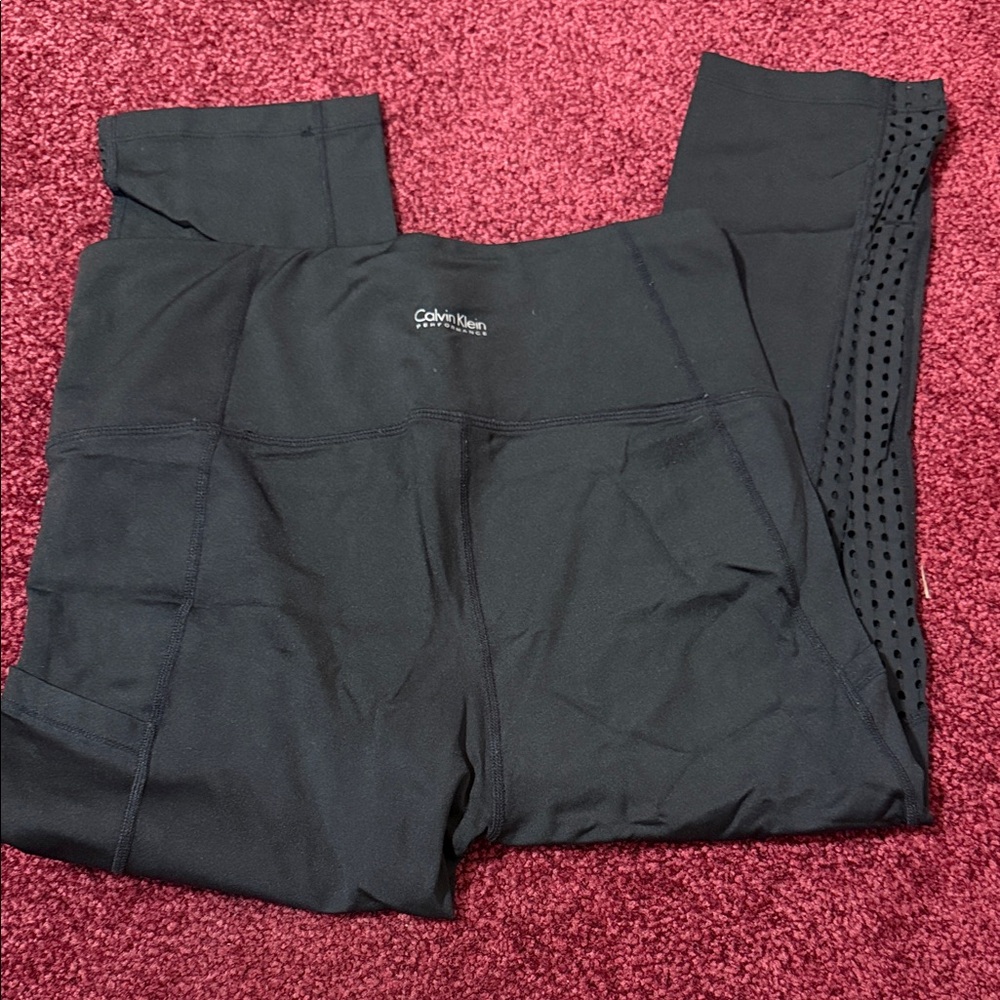 Calvin Klein Black Leggings with Perforated Side Panels size medium